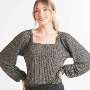 Michael Stars Evereve Black Gray Heathered Polly Square Neck Top S
